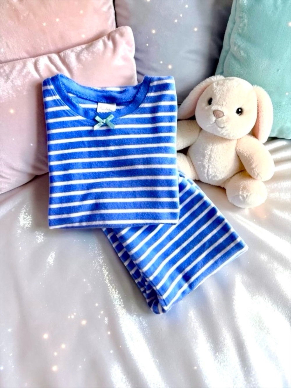 Mini Boden Girls Pajamas Striped Short‑Sleeve + Shorts Blue Size 5Y